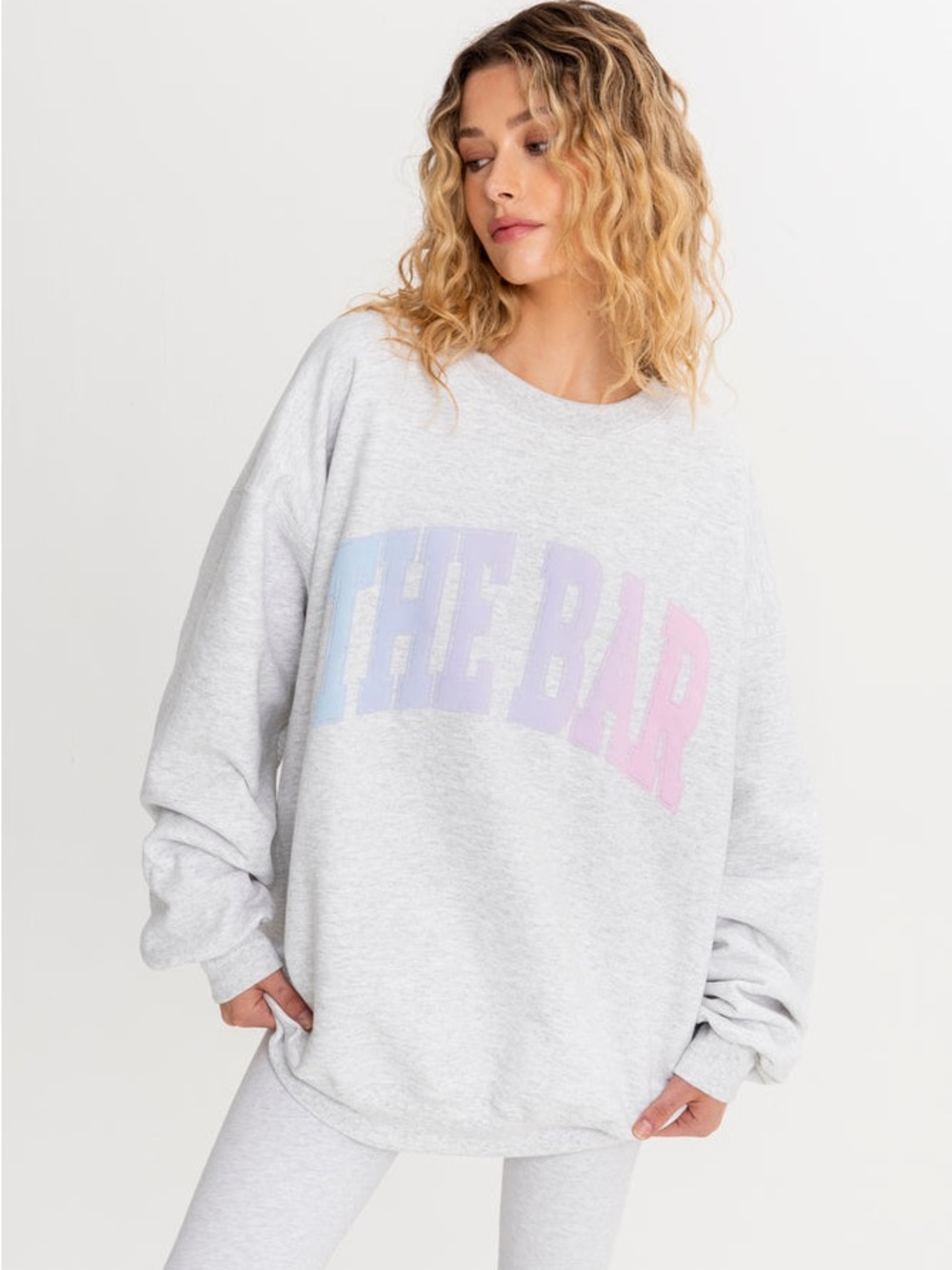 The Bar Light Gray Sweatshirt with Pastel Blue-Lavender-Pink Logo